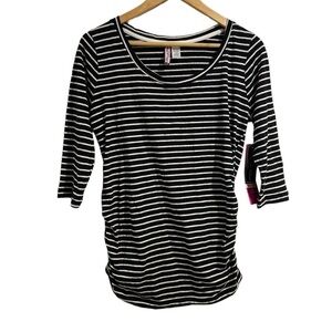 Maternity striped shirt cinch sides‎ stretch 3/4 sleeve medium black white NEW